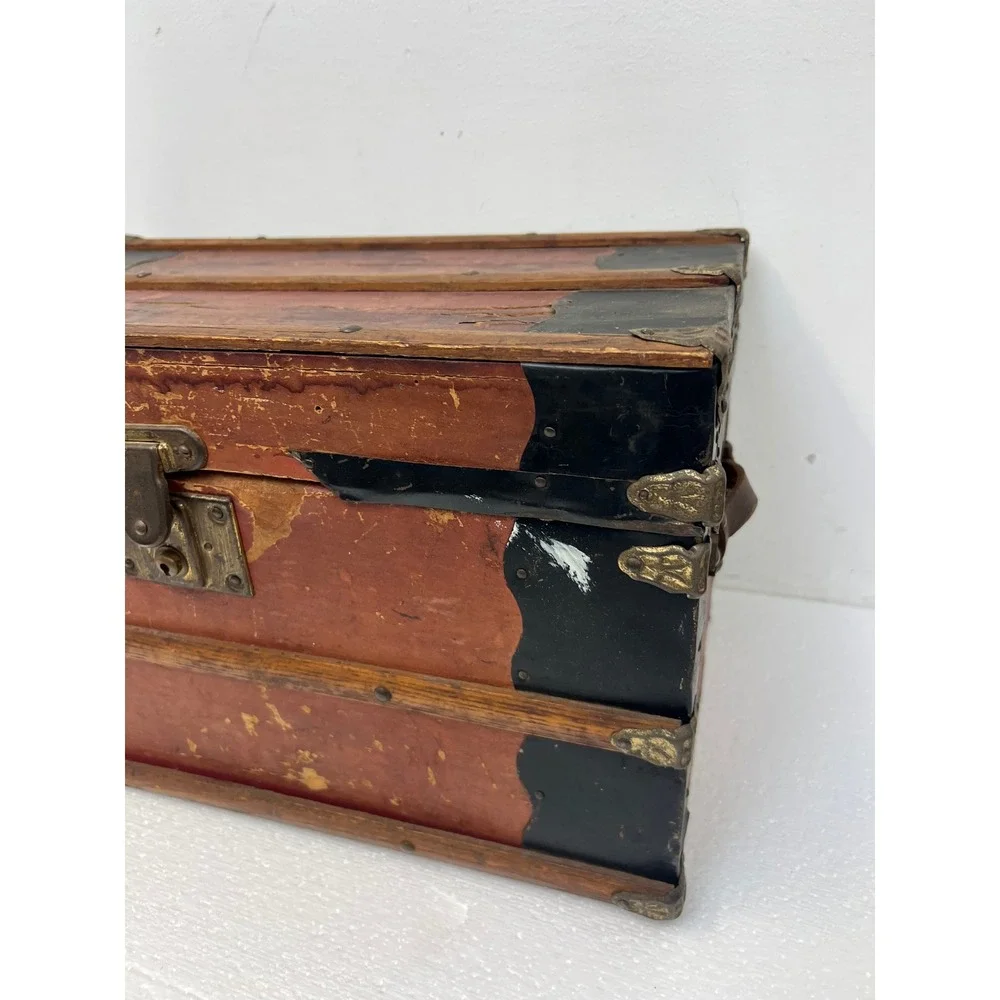 Wood Dollhouse Steamer Trunk Miniature Antique Storage Box Chest SALESMAN SAMPLE